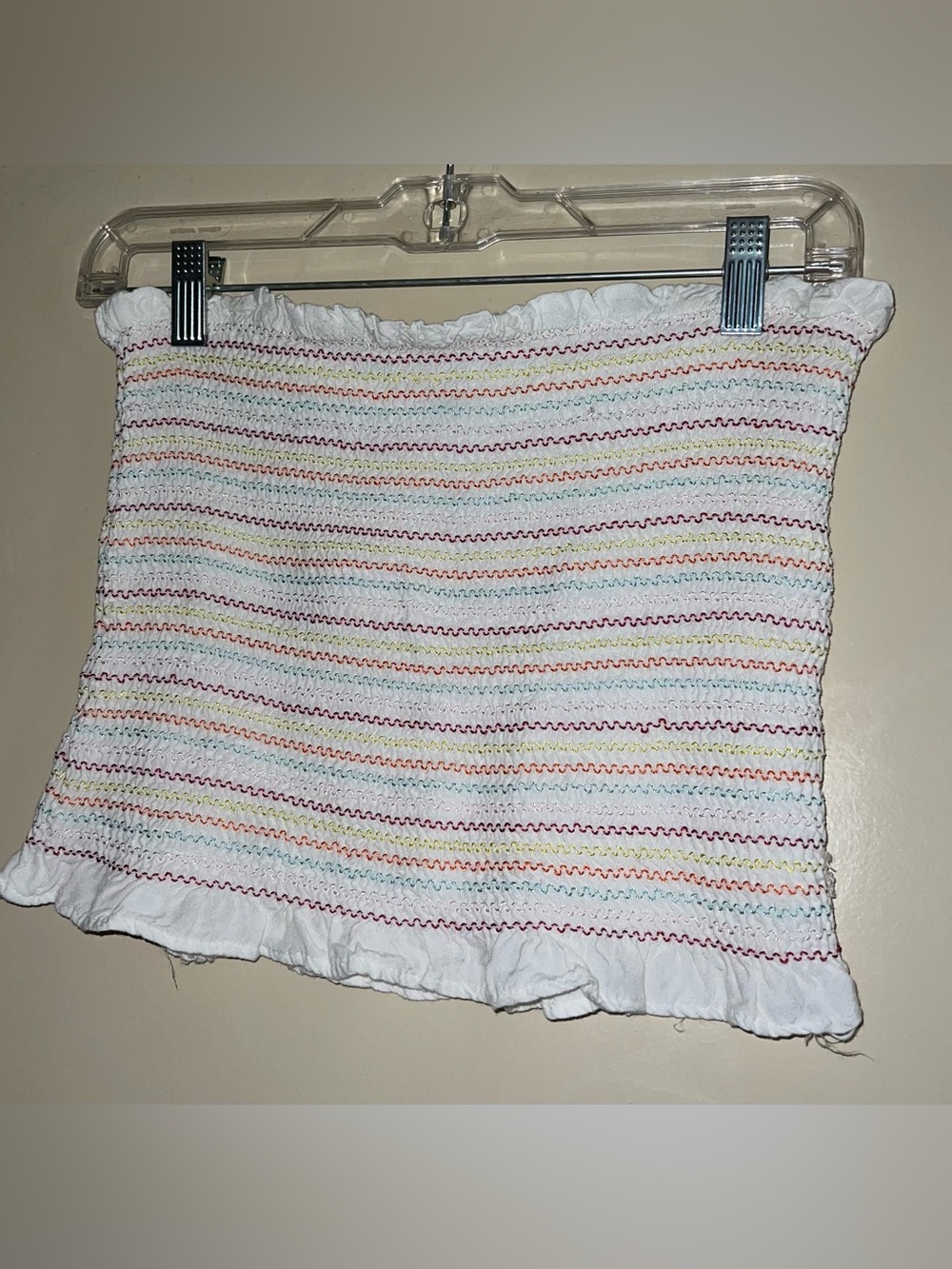 Style Envy White Smocked Tube Top with Rainbow Stitching
